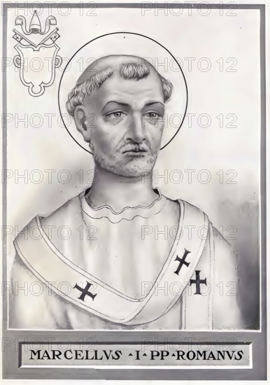 Marcellus I (b. 255, d. 16 January 309) (1) was probably for six months, from 308 to 309, the 30th Pope of the Catholic Church (2) and Bishop of Rome, Historical, authentic, digitally restored reproduction from a 19th century original, Record date not stated