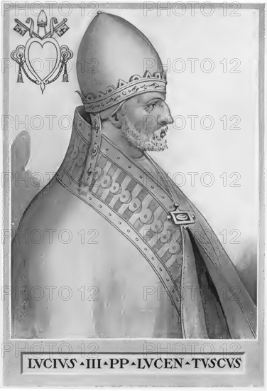 Lucius III (originally Ubaldo Allucingoli, born 1097 (?) in Lucca, died 25 November 1185 in Verona) was pope from 1 September 1181 until his death, Historical, authentic, digitally restored reproduction from a 19th century original, Record date not stated
