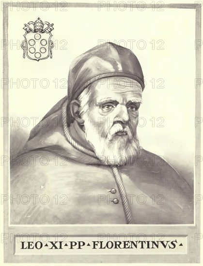 Leo XI (born 2 June 1535 in Florence, died 27 April 1605 in Rome), born Alessandro Ottaviano de' Medici, was Pope of the Catholic Church from 1 April to 27 April 1605, Historical, authentic, digitally restored reproduction from a 19th century original, Record date not stated