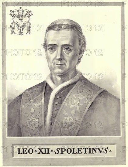 Leo XII (born Annibale Francesco Clemente Melchiorre Girolamo Nicola della Genga), (born 22 August 1760 at the castle of Genga near Fabriano in the Marche, Papal States, died 10 February 1829 in Rome) was the 252nd Pope of the Roman Catholic Church from 1823 to 1829, Historical, authentic, digitally restored reproduction from a 19th century original, Record date not stated