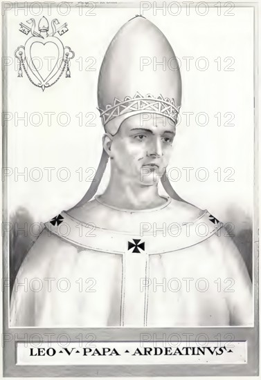 Leo V was pope from August to September 903 for about 30 days (according to other sources from July to September), Historical, authentic, digitally restored reproduction from a 19th century original, Record date not stated