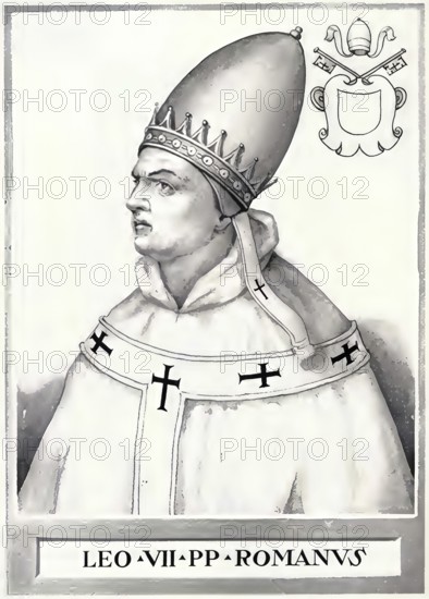 Leo VII (born in Rome, died there on 13 July 939) was Pope from 3 January 936 until his death, Historical, authentic, digitally restored reproduction from a 19th century original, Record date not stated
