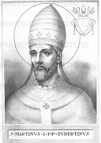 Martin I (born 591 (1) in Todi, Umbria, died 16 September 655 in Chersones, Crimean Peninsula) was pope from 649 to 653, Historical, authentic, digitally restored reproduction from a 19th century original, Record date not stated