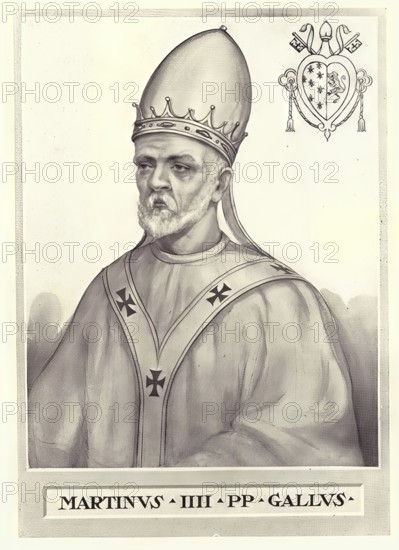 Martin IV (born around 1210 in Mainpincien France, died 28 March 1285 in Perugia) was pope from 1281 until his death, Historical, authentic, digitally restored reproduction from a 19th century original, Record date not stated