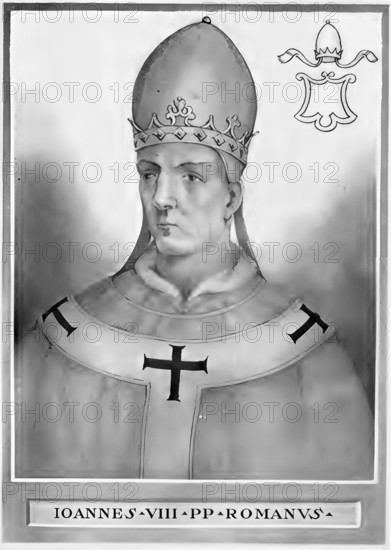 John VIII (born in front of 852 in Rome, died 16 December 882 in Rome) was Roman Catholic Pope from 14 December 872 until his death, Historical, authentic, digitally restored reproduction from a 19th century original, Record date not stated