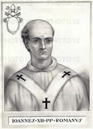 John XII (born 937 or 939 as Octavian of Spoleto in Rome, died 14 May 964 in the Campagna) was pope from 16 December 955 until his deposition on 4 December 963, Historical, authentic, digitally restored reproduction from a 19th century original, Record date not stated