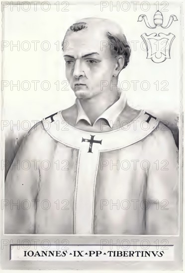 John IX (born in Tivoli, died 900) was pope from 898 to 900, Historical, authentic, digitally restored reproduction from a 19th century original, Record date not stated