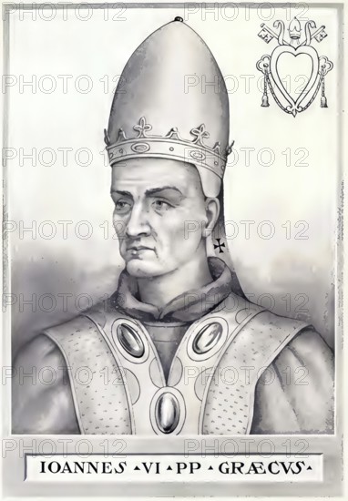 John VI (died 11 January 705 in Rome) was Greek and Pope from 701 to 705, Historical, authentic, digitally restored reproduction from a 19th century original, Record date not stated