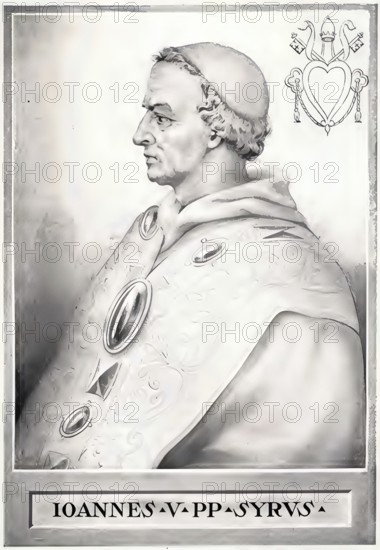 John V (born in Syria, died 2 August 686 in Rome) was pope from 23 July 685 until his death, Historical, authentic, digitally restored reproduction from a 19th century original, Record date not stated