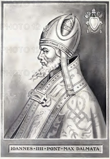 John IV (born 6th or 7th century, died 12th October 642 in Rome) was pope from 640 until his death, Historical, authentic, digitally restored reproduction from a 19th century original, Record date not stated