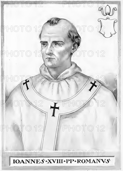 John XVI (born in Rossano, died 26 August 1001 in Rome), with the secular name John Philagathos (Middle Greek ??????? F????a???), was antipope to Pope Gregory V from 997-998, Historical, authentic, digitally restored reproduction from a 19th century original, Record date not stated