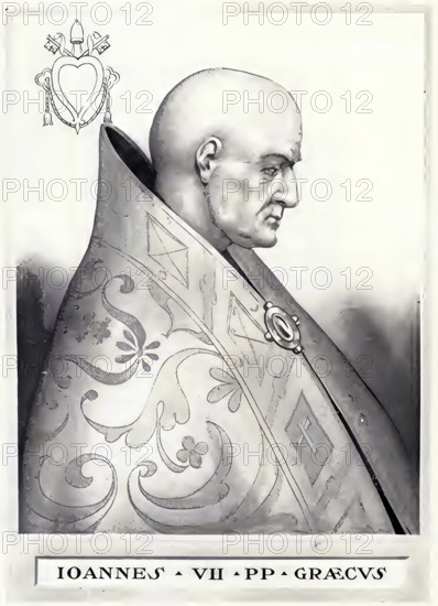 John VII (born in the 7th century in Rossano, Calabria, died 18 October 707 in Rome) was pope from 1 March 705 until his death, Historical, authentic, digitally restored reproduction from a 19th century original, Record date not stated