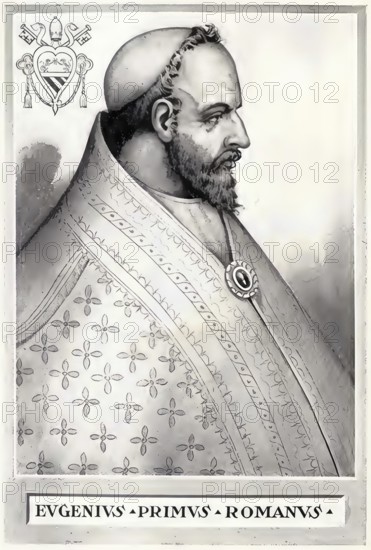 St. Eugene I (date of birth unknown, died 2 June 657) was elected pope on 10 August 654 as successor to Martin I, although his predecessor was still alive, Historical, authentic, digitally restored reproduction from a 19th century original, Record date not stated