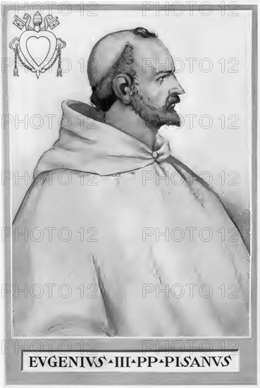 Eugene III (Latin Eugenius, born around 1080 in Pisa, Republic of Pisa, Holy Roman Empire, died 8 July 1153 in Tivoli, Papal States), originally Bernardo Pignatelli, or possibly Paganelli, called Bernardo da Pisa, was pope from 1145 until his death in 1153. He was the first Cistercian pope, Historical, authentic, digitally restored reproduction from a 19th century original, Record date not stated