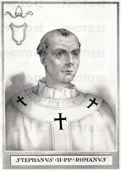 Stephen II (III) (died 26 April 757) was pope from 752 to 757, Historical, authentic, digitally restored reproduction from a 19th century original, Record date not stated