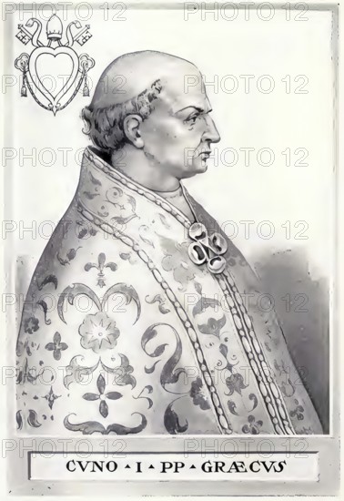 Konon (died 21 September 687 in Rome) was Pope from 686 to 687, Historical, authentic, digitally restored reproduction from a 19th century original, Record date not stated