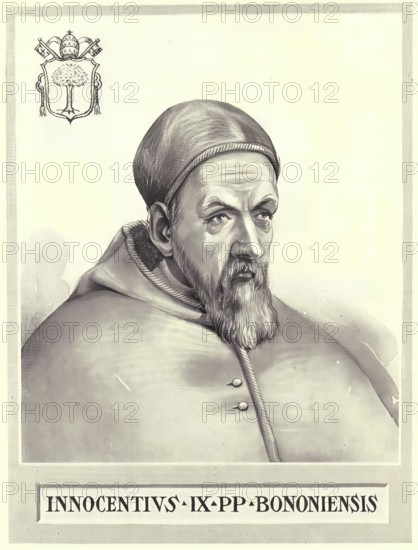 Innocent IX (born 20 July 1519 in Bologna, died 30 December 1591 in Rome), real name Giovanni Antonio Facchinetti, was Pope of the Roman Catholic Church from 29 October 1591 until his death, Historical, authentic, digitally restored reproduction from a 19th century original, Record date not stated