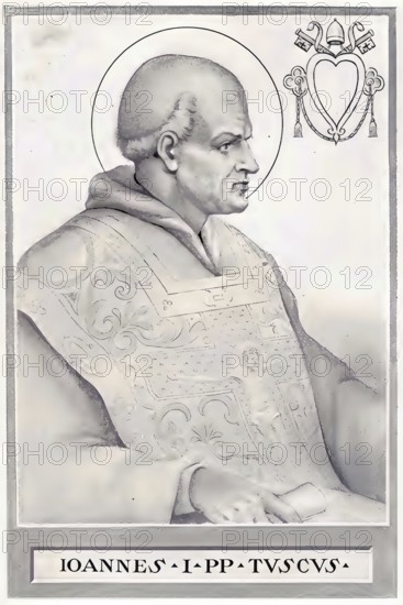 John I (died 18 May 526 in Ravenna) was Pope from 13 August 523 until his death as Bishop of Rome, Historical, authentic, digitally restored reproduction from a 19th century original, Record date not stated