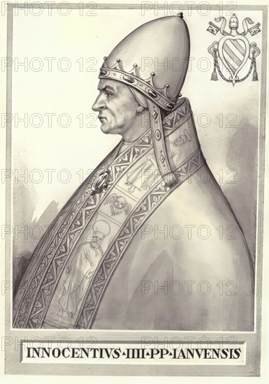 Innocent IV, actually Sinibaldo de Fieschi (born around 1195 in Genoa, died 7 December 1254 in Naples), was Roman Pope from 1243 until his death at the end of 1254, Historical, authentic, digitally restored reproduction from a 19th century original, Record date not stated