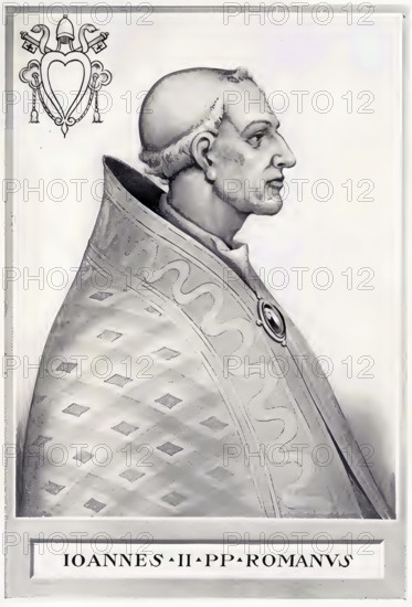 John II (died 8 May 535) was pope from 2 January 533 until his death, Historical, authentic, digitally restored reproduction from a 19th century original, Record date not stated