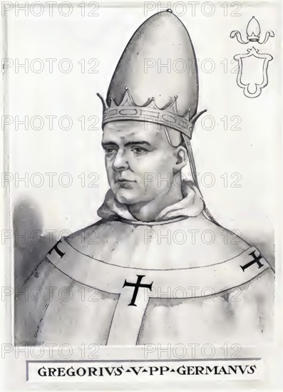 Gregory V, previously Brun (o) of Carinthia (born 972 presumably in Stainach in the Enns Valley, Duchy of Bavaria, died 18 February 999 in Rome), was Pope from 996 to 999, Historical, authentic, digitally restored reproduction from a 19th century original, Record date not stated