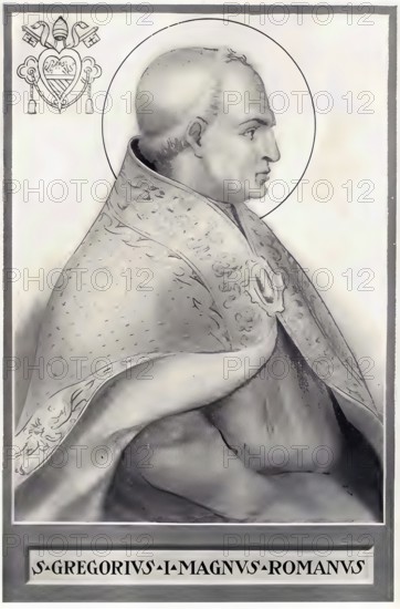 Gregory the Great (Gregorius, as Pope Gregory I, born around 540 in Rome, died there on 12 March 604) was pope from 590 to 604. He is considered one of the most important popes and is the youngest of the four great Latin Church Fathers of late antiquity. He was canonised in 1295, Historical, authentic, digitally restored reproduction from a 19th century original, Record date not stated