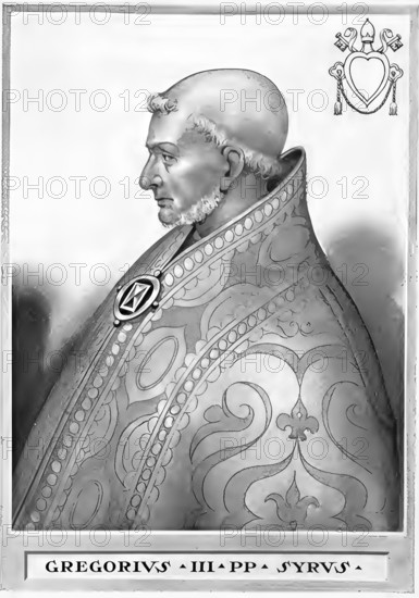 Gregory III (died 28 November 741 in Rome) was a Catholic clergyman from Syria and Bishop of Rome from 731 to 741, Historical, authentic, digitally restored reproduction from a 19th century original, Record date not stated