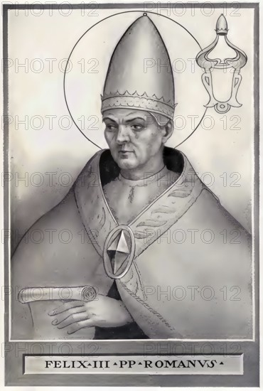 Felix III (born in Samnium, died 530) was Bishop of Rome from 526 until his death, Historical, authentic, digitally restored reproduction from a 19th century original, Record date not stated