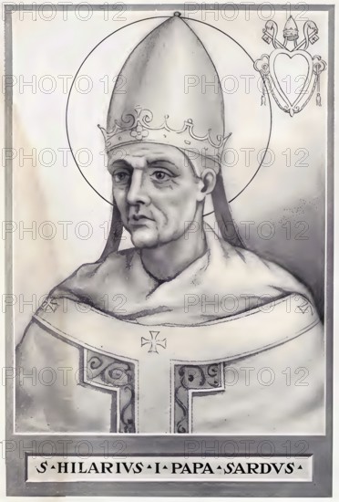 Saint Hilarius, also Hilarus (died 28 February (?) 468) was Pope from 461 to 468, Historical, authentic, digitally restored reproduction from a 19th century original, Record date not stated