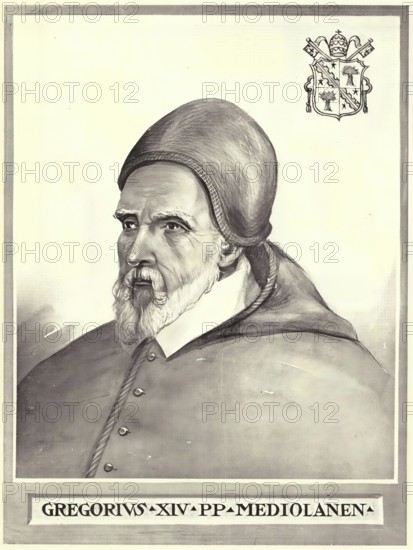 Gregory XIV (born 11 February 1535 in Somma Lombardo, died 16 October 1591 in Rome), real name NiccolÃ² Sfondrati, was Pope of the Catholic Church from 1590 to 1591, Historical, authentic, digitally restored reproduction from a 19th century original, Record date not stated