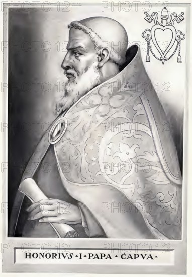 Honorius I (d. 638) was pope from 3 November 625 to 12 October 638, Historical, authentic, digitally restored reproduction from a 19th century original, Record date not stated