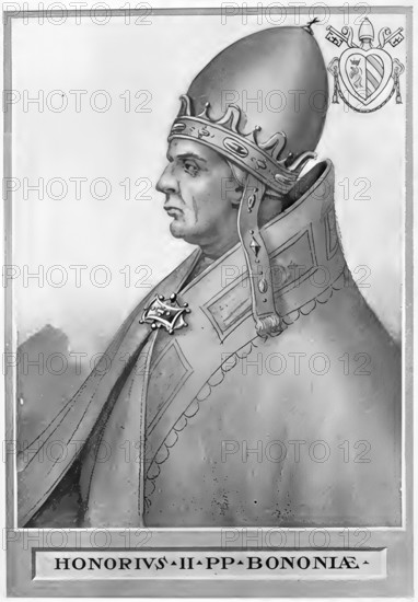 Honorius II, originally Lamberto Scannabecchi (born around 1060 in the area of today's Casalfiumanese near Imola, died 13 February 1130), was pope from 1124 until his death, Historical, authentic, digitally restored reproduction from a 19th century original, Record date not stated