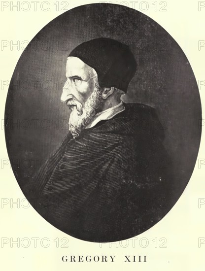 Gregory XIII, Latin Gregorius XIII, legal name Ugo Boncompagni, (born 7 January 1502 in Bologna, died 10 April 1585 in Rome) was Pope of the Roman Catholic Church from 1572 to 1585, Historical, authentic, digitally restored reproduction from a 19th century original, Record date not stated