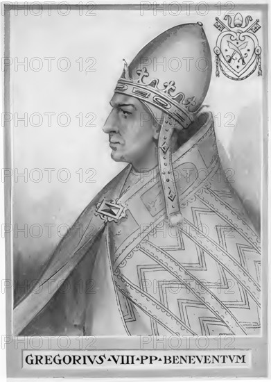 Gregory VIII, originally Albertus de Morra (born around 1100 (1105-1110?) in Benevento, died 17 December 1187 probably in Pisa (1), was pope from 21 October 1187, Historical, authentic, digitally restored reproduction from a 19th century original, Record date not stated