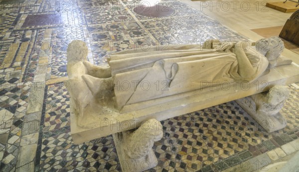Tomb slab of Philip I and marble floor in opus sectile technique (Latin cut work), Abbey of Fleury, Saint-Benoît-sur-Loire, Département Loiret, France