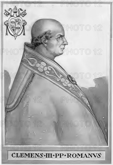 Clement III, originally Paolo Scolari (born in Rome, died 20 or 28 March (1) 1191), was pope from 19 December 1187, Historical, authentic, digitally restored reproduction from a 19th century original, Record date not stated