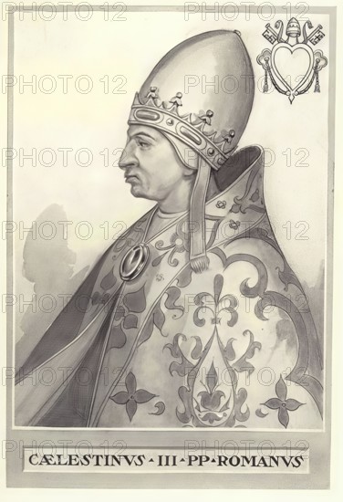 Coelestine III (born c. 1106 in Rome, died 8 January 1198 in Rome) was Pope of the Roman Catholic Church from 30 March 1191 until his death, Historical, authentic, digitally restored reproduction from a 19th century original, Record date not stated