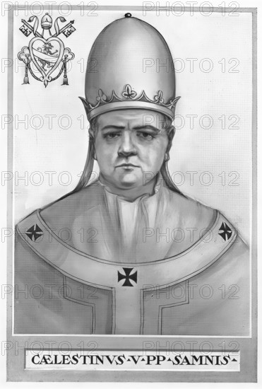 Coelestine V, civically Pietro da Morrone OSBCoel (also Petrus de Murrone or Pietro Angelari, born around 1209/1210 or around 1215 in Sant'Angelo Limosano or Isernia, (1) died 19 May 1296 in Fumone) was a hermit and founder of the Celestine Order in front of he was elected pope in July 1294, Historical, authentic, digitally restored reproduction from a 19th century original, Record date not stated