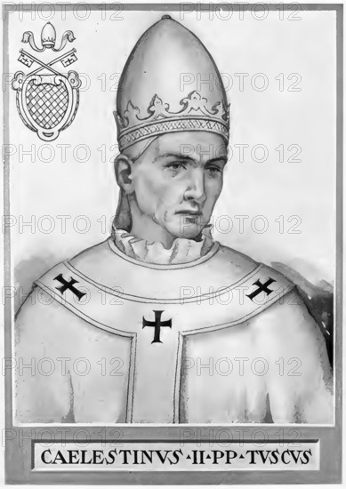 Coelestine II, originally Guido di Castello, German Guido von CittÃ  di Castello, (died 8 March 1144) was pope from 26 September 1143 to 8 March 1144, his term of office lasted only five months and 13 days, he was buried in the Lateran, Historical, authentic, digitally restored reproduction from a 19th century original, Record date not stated