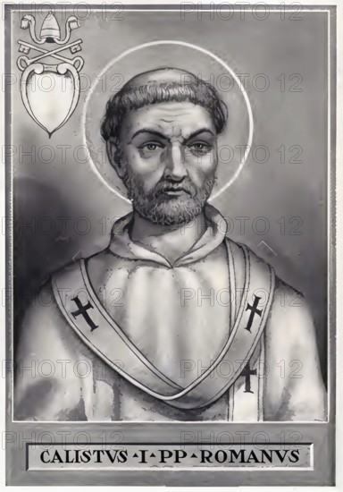 Calixtus I, also Callist I, Calixtus I, Calixtus I and Callixtus I, born possibly around 160, died 222, was bishop of Rome since about 217/218. His term of office was during the time of Roman emperors Elagabalus and Severus Alexander, historical, authentic, digitally restored reproduction from a 19th-century original, record date not stated