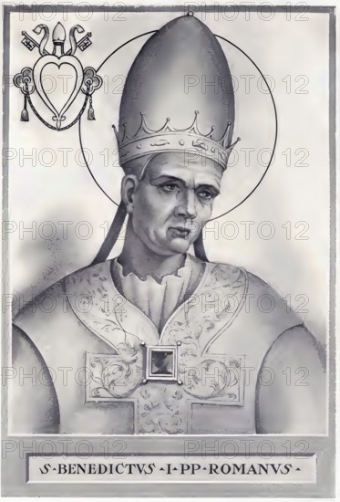 Benedict I (born in Rome, died 30 July 579) was Bishop of Rome from 2 June 575 until his death, Historical, authentic, digitally restored reproduction from a 19th century original, Record date not stated