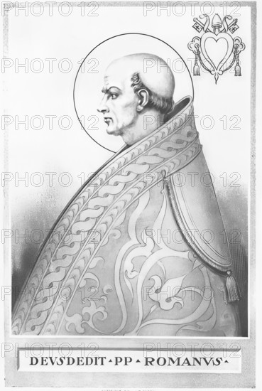 Adeodatus I, also known as Deusdedit I, died November 8, 618 in Rome, was Pope from October 19, 615 until his death, historical, authentic, digitally restored reproduction from a 19th-century model, record date not stated