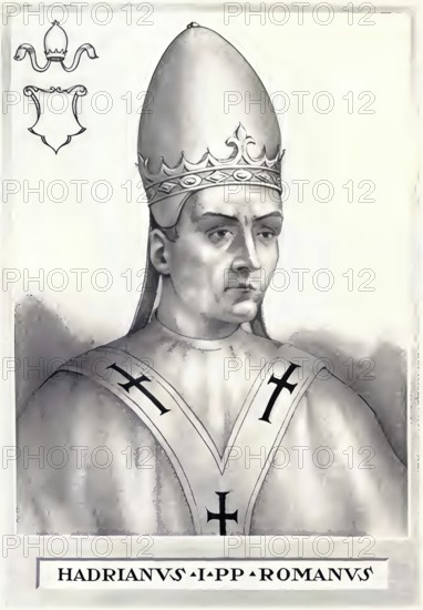 Hadrian I (died 25 December 795 in Rome) was pope from 1 February 772 until his death. His pontificate lasted almost 24 years, Historical, authentic, digitally restored reproduction from a 19th century original, Record date not stated