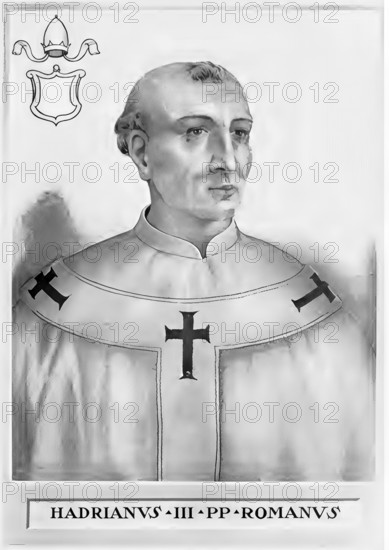 Hadrian III (died 17 September 885 in San Cesario sul Panaro near Modena, Northern Italy) was a Roman clergyman. He was Pope from May 884 until his death in 885, Historical, authentic, digitally restored reproduction from a 19th century original, Record date not stated
