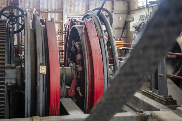 Tonopah, Nevada - The Mizpah Mine hoist house at Tonopah Historic Mining Park. Mining began here in 1900 with the discovery of silver, and continued until 1948. Tourists now explore the 113-acre site, which is operated by a nonprofit foundation