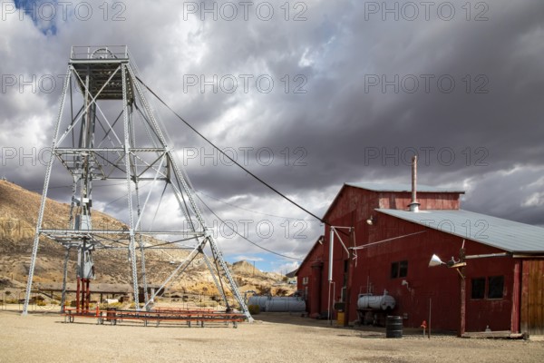 Tonopah, Nevada - The Mizpah Mine hoist house and headframe at theTonopah Historic Mining Park. Mining began here in 1900 with the discovery of silver, and continued until 1948. Tourists now explore the 113-acre site, which is operated by a nonprofit foundation