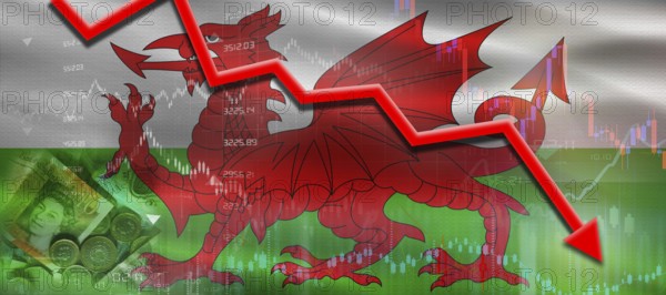 Wales Financial Crisis on Economic Graph. Financial Fall Welsh on Economy Market