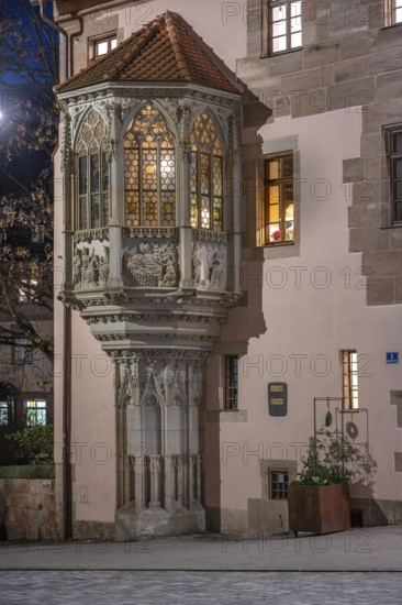 Illuminated Sebalder Choerlein at Sebald-Pfarrhaus, Nuremberg, Middle Franconia, Bavaria, Germany