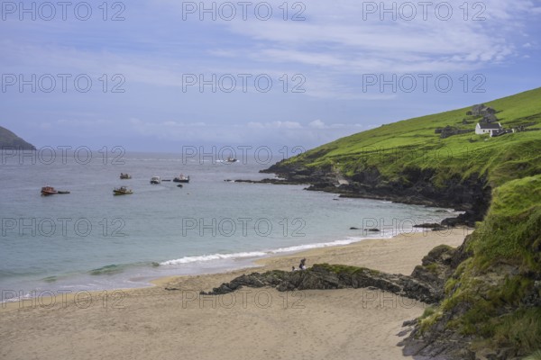Beach and sightseeing boats, Great Blasket Island, Dunquin, Kerry, Ireland