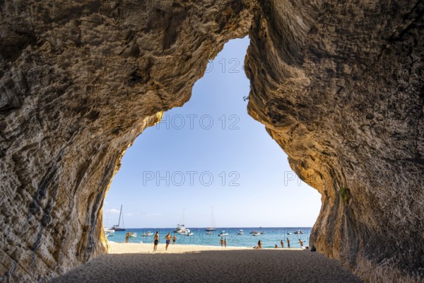 Rock cave on the beach at Cala Luna, Golfo di Orosei, Baunei, Sardinia, Italy